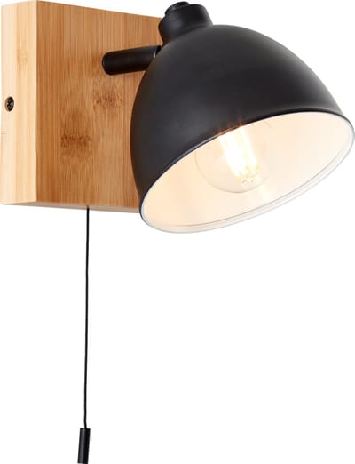 Brilliant Celia wandlamp mat zwart/bamboe metaal/bamboe schakelaar trekken 1x D45, E14, 28 W, Geschikt voor hanglamp (niet inbegrepen)