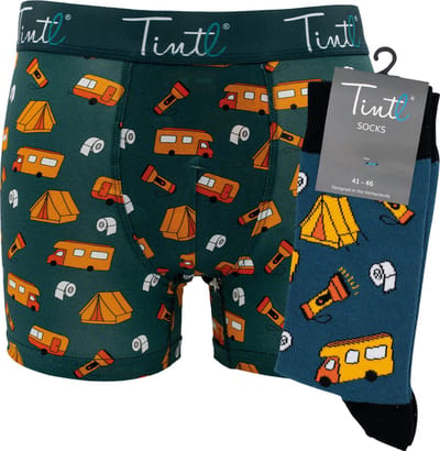 Tintl geschenkset boxershorts + sokken | Dutch - Camping life (maat M & 41-46)