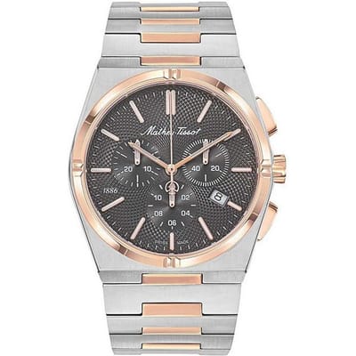 Mathey-Tissot Zeus Chrono Tweekleurig Roestvrij Staal Zwarte Wijzerplaat Kwarts H118CHRS Herenhorloge zwart