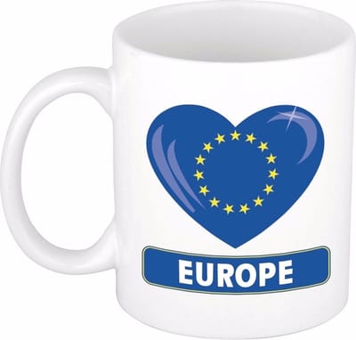 Hartjes vlag Europa koffiemok - drink beker - white - 300 ml - Europe - Supporters - cadeau - landen - feestartikelen