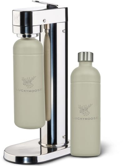 Luckymoose Bruiswatertoestel Infinity-S - Soda Maker met 2x 1,25L RVS Drinkfles Zand - Bruiswater Toestel Zilver - Werkt met blauwe cilinders