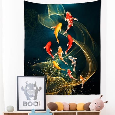 Neon Impressionistische Schildering Wandkleed Boheemse Stijl Hert Koi Psychedelische Hekserij Woonkamer Huisdecoratie 95x70cm black