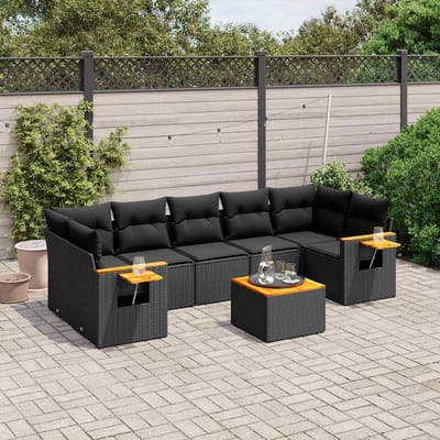 vidaXL - 8-delige - Loungeset - met - kussens - poly - rattan - zwart