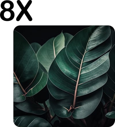 Luxe Placemat - Groene Bladeren met Donkere Shaduw - Set van 8 Placemats - 50x50 cm - 2 mm dik Vinyl - Anti Slip - Afneembaar
