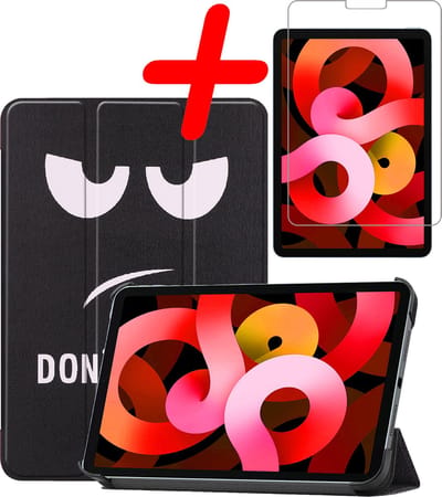 Hoesje Geschikt voor Apple iPad Air 5 (2022) - 10.9 inch - 5e Generatie - M1 - Met Screenprotector - Trifold Bookcase - Hard Cover - Hardcover Book Case - Tablet Hoes - Don't Touch Me