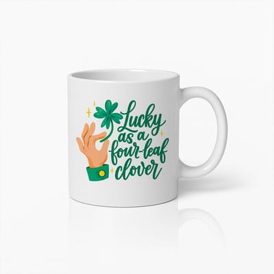 Lucky as a Four-Leaf Clover Mok 330ml – Sint-Patrick’sdag Koffiebeker, Positieve Geluksmok als Cadeau voor Vreugde en Geluk