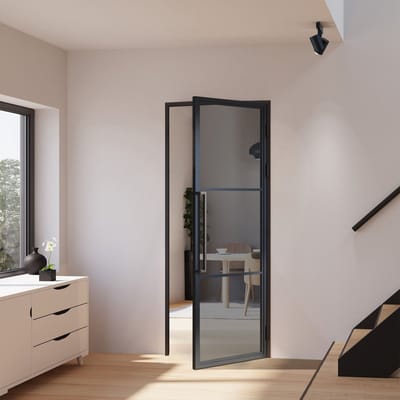 Schulte complete glazen binnendeur - vitré - 90x201 - mat zwart - grijs glas - 3 vakken - rechts