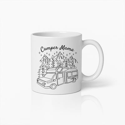 Camper Mama Mok 330ml – Avontuurlijke Reizigersbeker – Perfect Cadeau voor Reizende Moeders & Kampeerliefhebbers