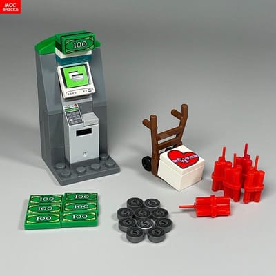 MOC Blokken Geldautomaat Dynamite Dollar Muntzak Geld Bezorging Schat Bouwstenen Leren-Gericht Gemonteerde Onderdelen Speelgoed Voor Kinderen Cadeau