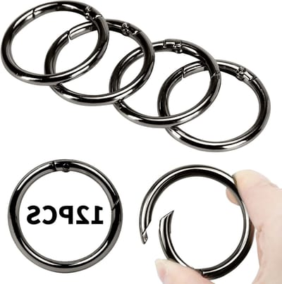 Set van 12 Ronde Karabijnhaken 48mm - Ideaal voor Handtassen, Sleutelhangers, Knutselen en Decoratie (Zwart)