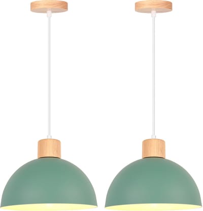 2 Stuks Modern Hanglamp E27 Kroonluchter 25cm Plafondlamp voor Slaapkamer Woonkamer Keuken Groen