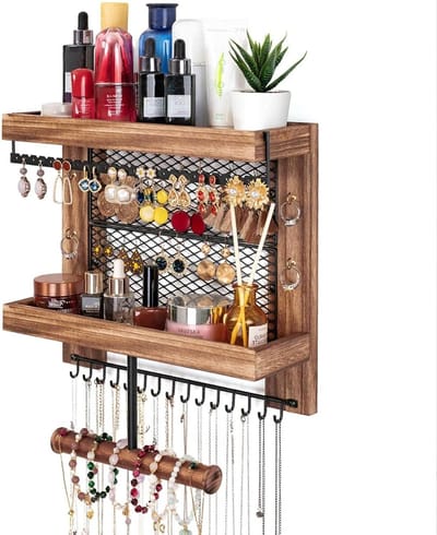Sieraden Organisator - Hanger Houder - Sieraden Opbergen - Dubbellaags Hout - 34 x 11 cm - Zwart