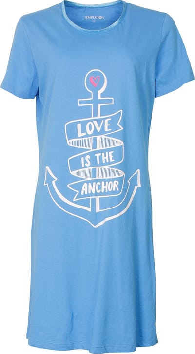 Temptation Dames Nachthemd - Bigshirt - Slaapkleed - Blauw - Maat M