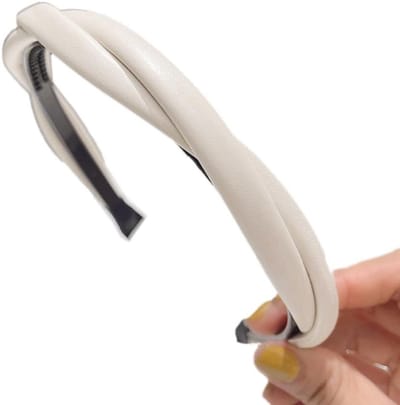 Elegante leren haarband voor vrouwen, gevlochten en antislip, dunne tanden, haaraccessoire voor dames en meisjes in crème kleur
