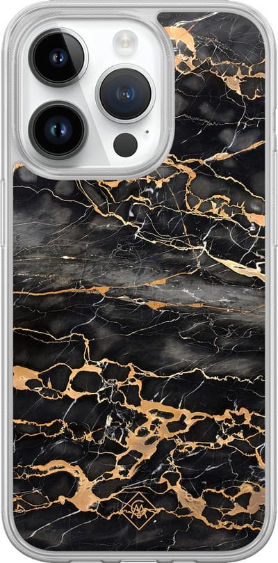 Casimoda® hoesje - Geschikt voor iPhone 14 Pro - Marmer Grijs Brons - 2-in-1 case - Schokbestendig - Marble design - Verhoogde randen - Grijs, Transparant