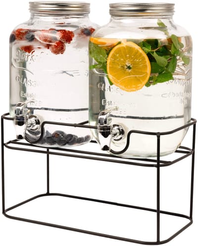Dubbele Drankdispenser met kraantjes – 2x 4 liter – limonadetap - watertap met stevige houder - Ideaal voor Feestjes of BBQ