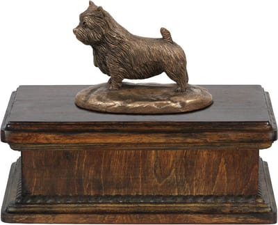 Elegante urn voor Norwich Terrier as met beeldje