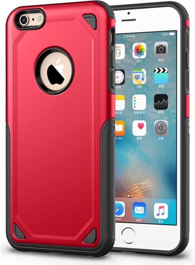 Peachy Pro Armor Shockproof geschikt voor iPhone 6 6s hoesje - Protection Case Red - Extra Bescherming rood