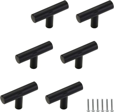 Robuuste 50mm Zwarte T-Bar Handgreep voor Keuken- en Kastdeuren - Aluminium Legering Lades en Kasten (6 Stuks)