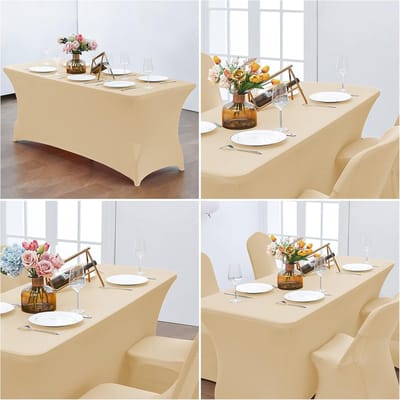 Spandex Tafelkleed - Hoes voor Klaptafel - Feestelijke Aankleding - Kreukbestendig Elastisch - 244 x 76 cm - Champagne