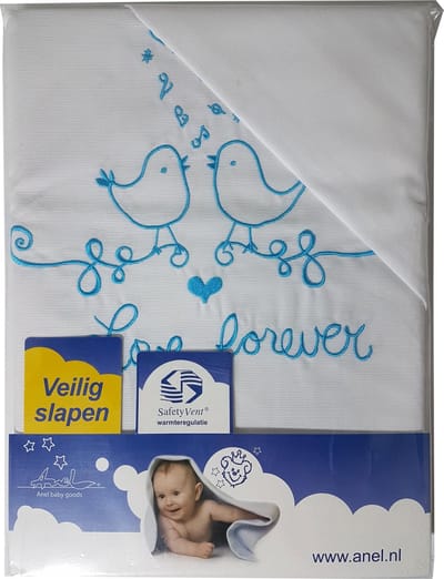 ANEL - Dekbedovertrek - Lovely Birds - Kleur: Aqua/Wit - 100x135cm