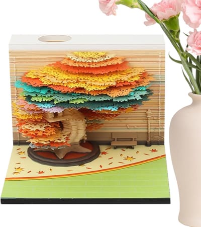 Afscheurkalender 2026 - Papieren sculptuur - Bureau decoratie - 3D kunst ontwerp - 8.5x8.5x6.3 cm