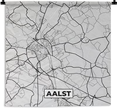 Wandkleed - Wanddoek - Zwart Wit – België – Plattegrond – Stadskaart – Kaart – Aalst - 120x120 cm - Wandtapijt