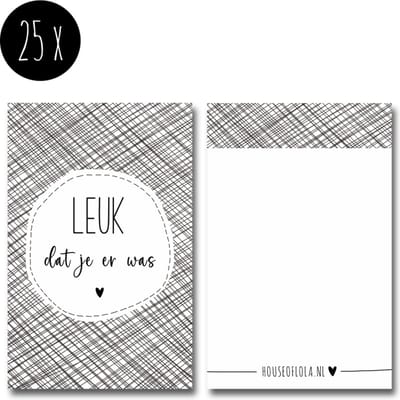 25x Minikaartje / kleine kaartjes | LEUK DAT JE ER WAS | 85 x 55 mm | voor trouwfeest, kinderfeestje, babyshower of ander feest