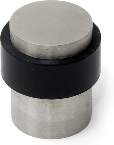 1x stuks deurstopper / deurstoppers met zwarte buffer - RVS - 4 x 3 cm - vloermodel hoog met vlakke bovenkant - deurbuffers roestvast staal