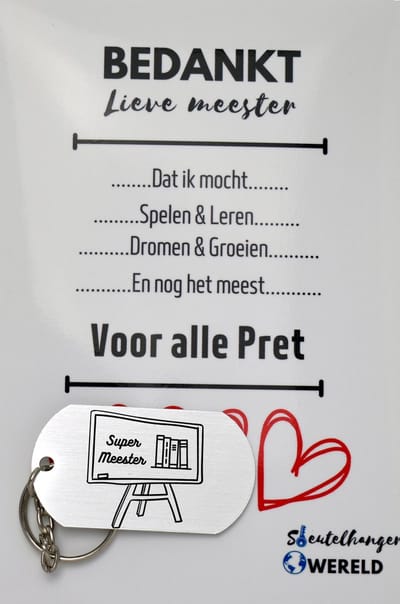 Super meester Sleutelhanger inclusief kaart - meester cadeau - meester - Leuk kado voor je meester om te geven - 2.9 x 5.4CM