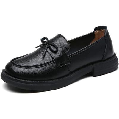 Echte Leren Loafers voor Dames In Herfst en Winter Nieuwe Stijl Strikken voor Dames met Veelzijdige Platte Hak Luie Schoenen voor Eén Voet 40
