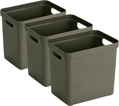 Sunware Opbergbox Sigma - 3x - kunststof - donkergroen - 25 liter - Opbergbakken/opbergers - 35 x 25 x 36 cm