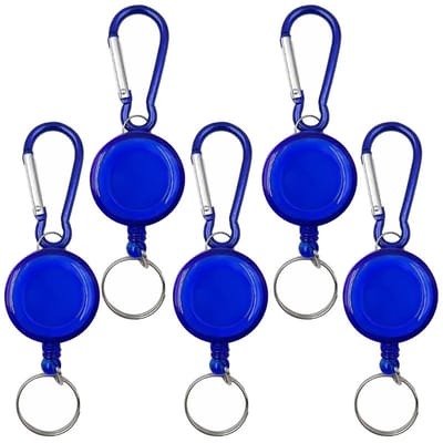 Fako Bijoux - Uittrekbare Sleutelhanger Met Koord - Rolspeld - Yoyo - Skipashouder - Kunststof - Blauw - 5 Stuks