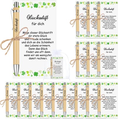 Dailygoods- Geluksbrengers 15 stuks - Bedankjes collega - Bedankjes afscheid - Houten balpen met gravure - Organza zakjes - Kaarten met spreuk