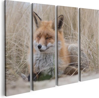 Artaza Canvas Schilderij Vierluik Vos in de Duinen  - 80x60 - Foto Op Canvas - Canvas Print