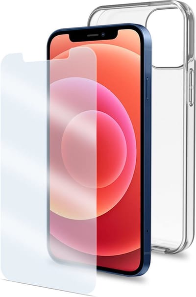 Celly Antibacteriële Achterkant Hoesje Voor Iphone 12 Mini En Gehard Glazen Schermbeschermer Transparant