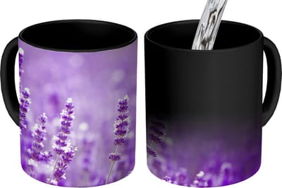 Magische Mok - Foto op Warmte Mokken - Koffiemok - Lavendel - Close-up - Bloemen - Paars - Magic Mok - Beker - 350 ML - Theemok