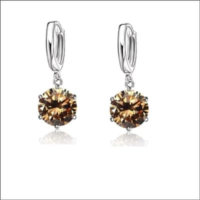 Aramat Jewels | Oorringen | Zilveren Oorringen met Zirkonia Hanger | Champagne | |12mm | Zilver | Kinderen, Volwassenen | Verkleurd niet