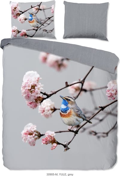 Pure dekbedovertrek blauwborst vogel - 1 persoons 140x200/220 cm - Grijs - Microvezel