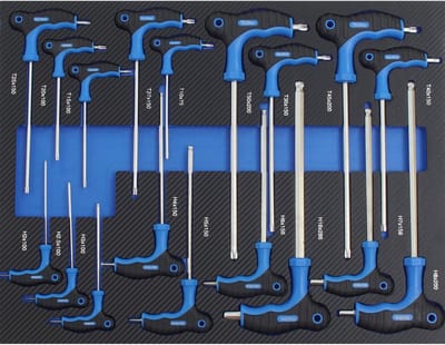 TRUTZHOLM - Professionele T-Handgreep Set Inzet - 18-Delig - Inbus & Torx - 520x400 mm - EVA Schuim - Blauw - Lade
