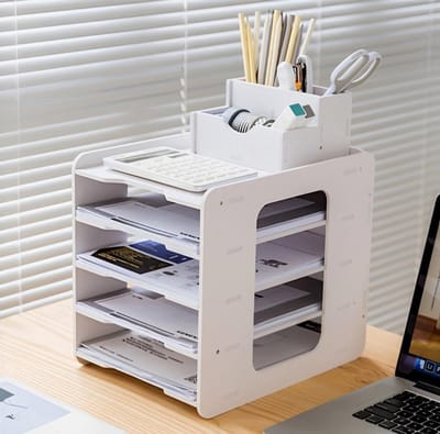 Unyqoos® Multifunctionele 5-Lagen Document Organizer met Pennenhouder voor Bureau en Thuisgebruik