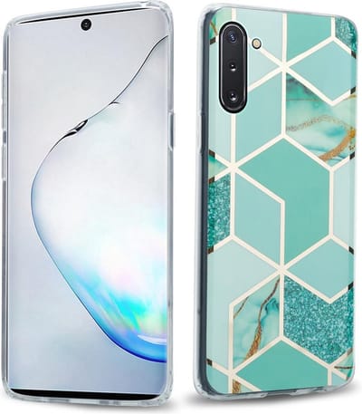 Cadorabo Hoesje geschikt voor Samsung Galaxy NOTE 10 in Groen Lichtgroen Goud Marmer No. 3 - Beschermhoes gemaakt van TPU siliconen Case Cover met mozaïek motief