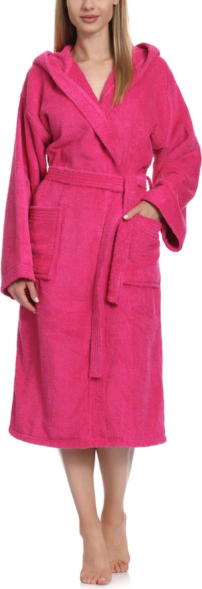 Ladeheid Dames Badjas met Capuchon - 100% Katoen - Wasmachine bestendig - Badstof - Roze - M - LA-LA40-193-DG