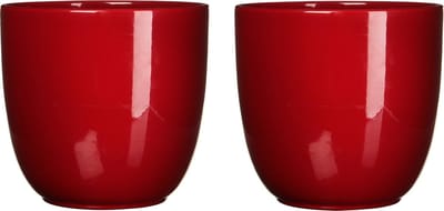 Mica Decorations Plantenpot - 2x stuks - donkerrood - keramiek - 28 x 25 cm - plantenpotten