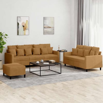 vidaXL - 3-delige - Loungeset - met - kussens - fluweel - bruin