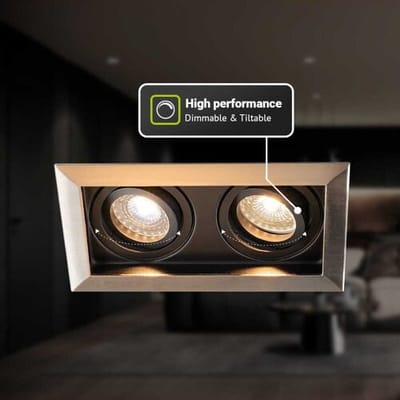 HOFTRONIC Durham - LED Inbouwspot - 8 watt 690 lumen - 2700K Warm wit - Dubbel - GU10 - Kantelbaar - Verzonken - IP20 voor binnen - Rechthoek - RVS