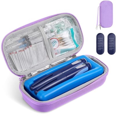 Dailygoods - MoKo EVA Insulin Cooler Travel Hard Case, TSA Approved Diabetes Insulated Cooling Carrying Bag for Supplies Keep Medicine Cool, Small Portable Medication Organizer with Ice Packs & Ice Brick, Purple
