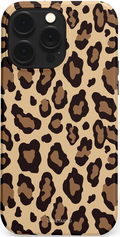 Casetastic hoesje geschikt voor Apple iPhone 14 Pro Max - MagSafe - Dubbellaagse bescherming - Wilde Panter - Fashion Case - Zwart Taupe Crème