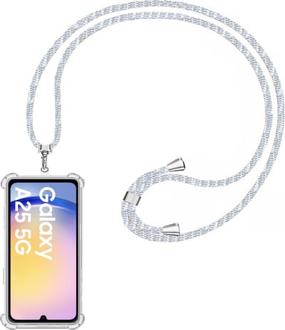 Telefoonkoord + Hoesje Geschikt voor Samsung Galaxy A25 - Lengte Verstelbaar - Telefoonketting - Shock Proof Case - Baby Blauw
