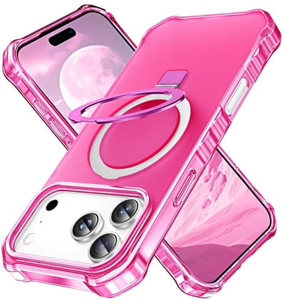 Coverup Hoesje - Geschikt voor iPhone 17 Pro Max Hoesje - Coverup ShockProof TPU Back Cover met MagSafe Compatible Ring Kickstand - Pink